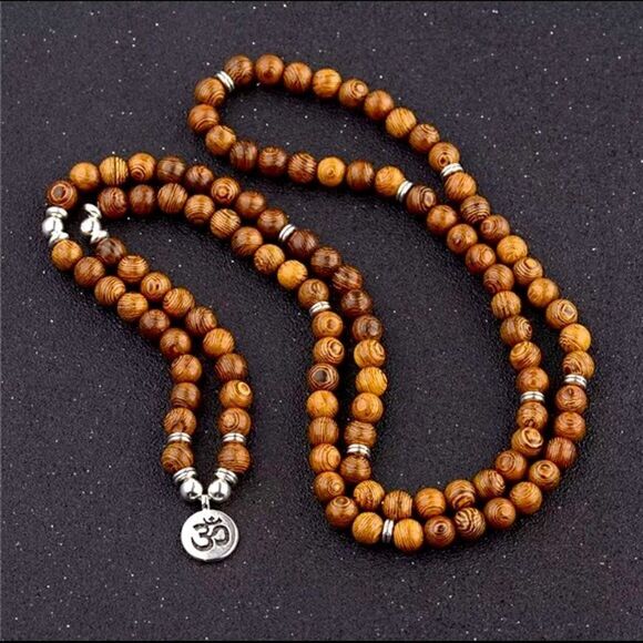 Tibetan Wood Bead Necklace with Om Charm - Picture 5 of 5